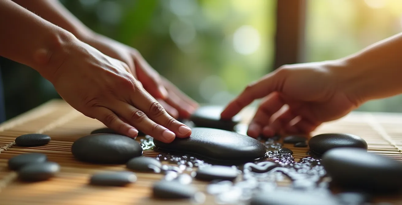 Gros plan sur des mains humaines orchestrant un système de production fluide